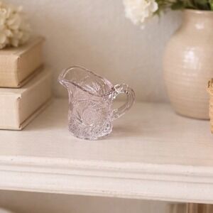 Vintage Cut Glass Mini Creamer Pitcher Starburst Swirl Chipped Rim 2.3in